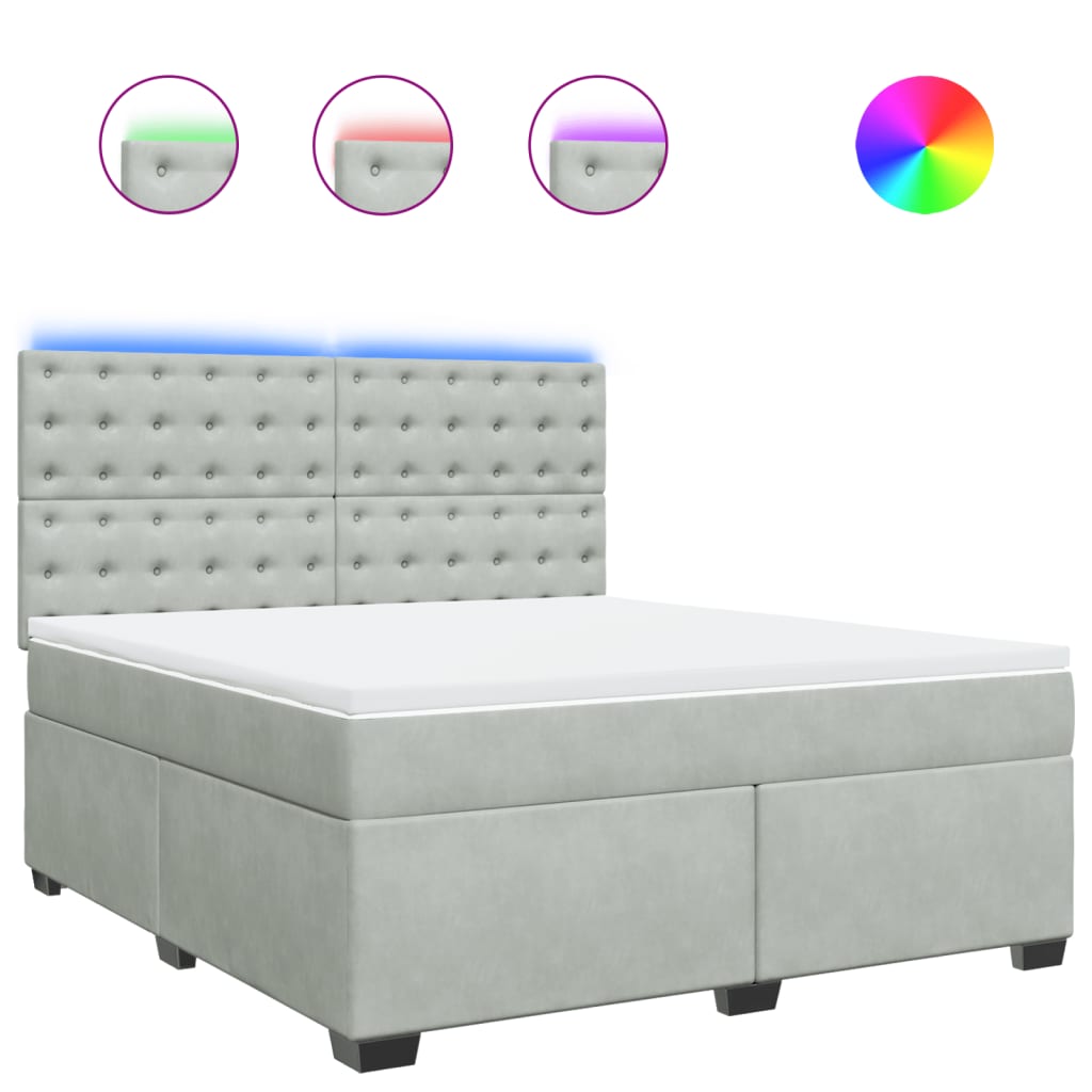 Κρεβάτι Boxspring με Στρώμα Ανοιχτό Γκρι 180x200 εκ. Βελούδινο