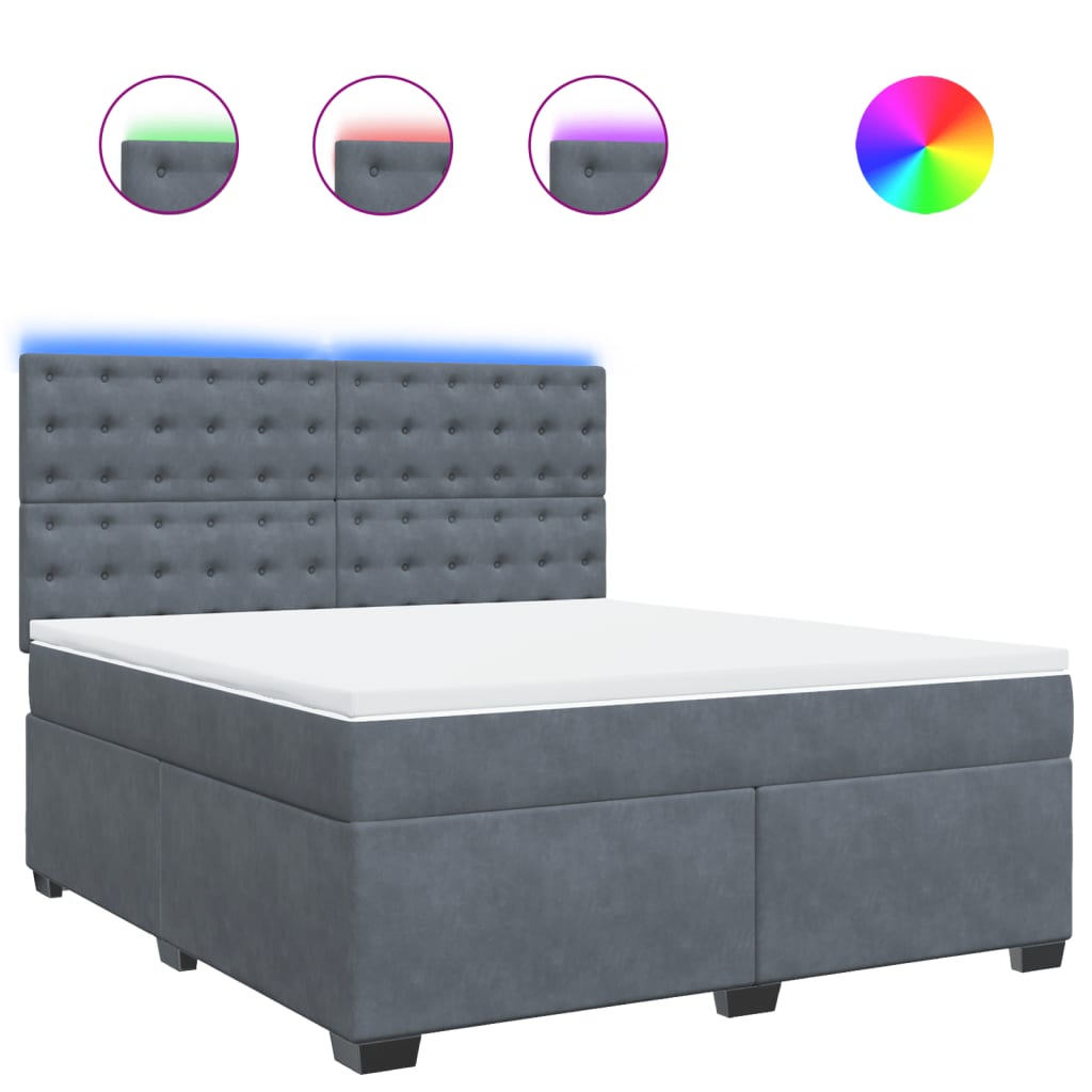 Κρεβάτι Boxspring με Στρώμα Σκούρο Γκρι 180x200 εκ. Βελούδινο - Pakobazaar