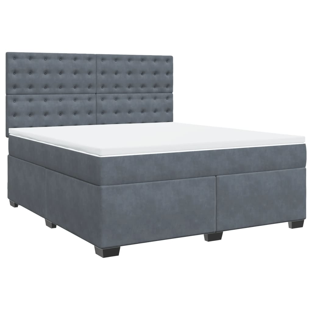 Κρεβάτι Boxspring με Στρώμα Σκούρο Γκρι 180x200 εκ. Βελούδινο - Pakobazaar