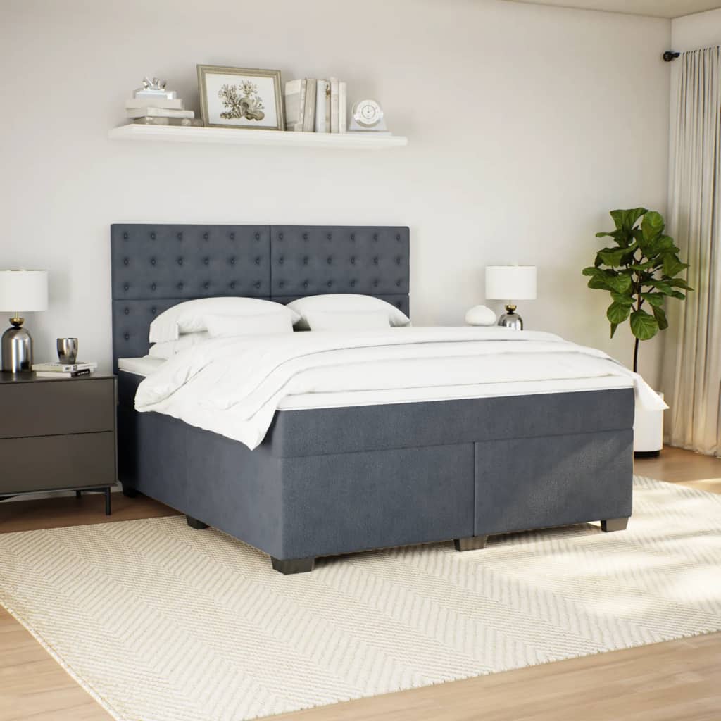 Κρεβάτι Boxspring με Στρώμα Σκούρο Γκρι 180x200 εκ. Βελούδινο - Pakobazaar