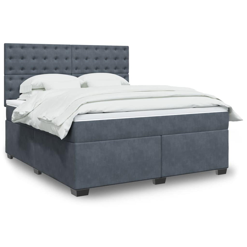 Κρεβάτι Boxspring με Στρώμα Σκούρο Γκρι 180x200 εκ. Βελούδινο - Pakobazaar