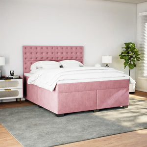 Κρεβάτι Boxspring με Στρώμα Ροζ 180x200 εκ. Βελούδινο