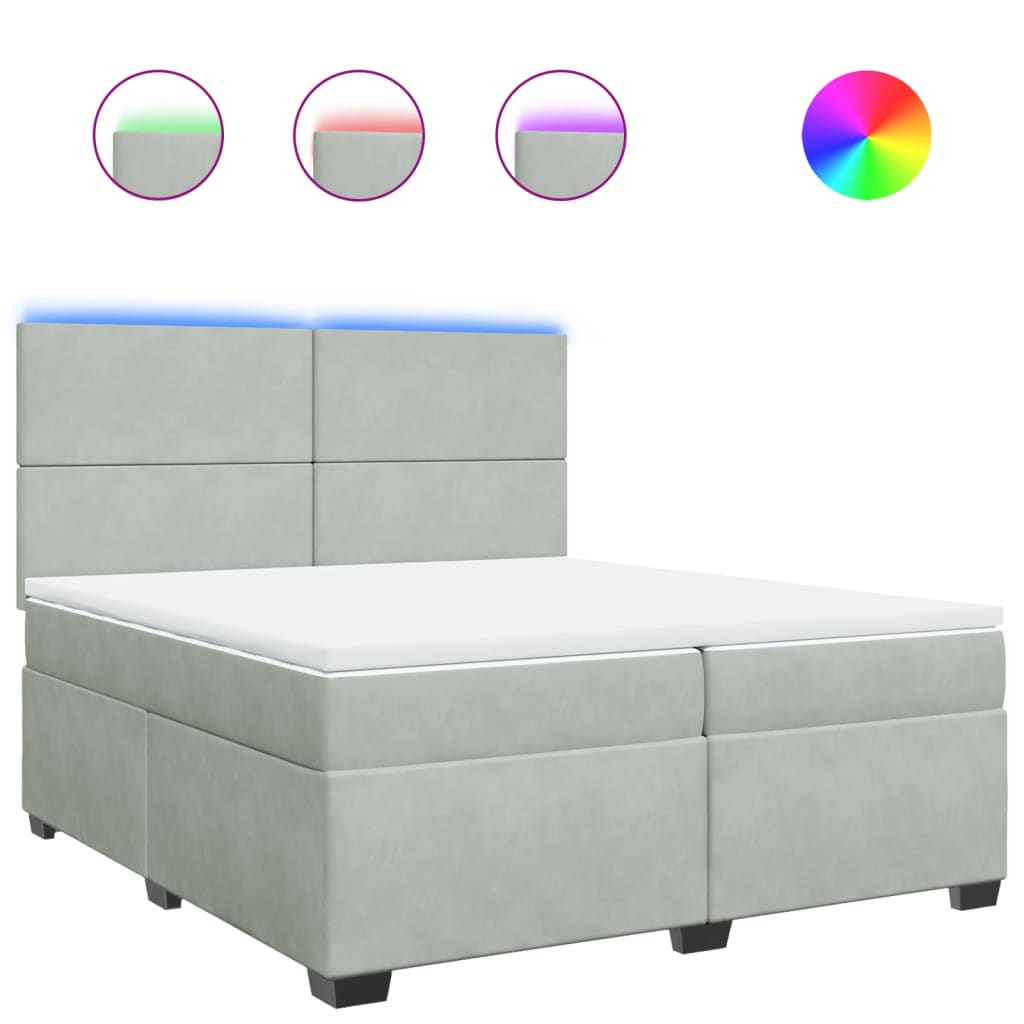 Κρεβάτι Boxspring με Στρώμα Ανοιχτό Γκρι 200x200 εκ. Βελούδινο - Pakobazaar