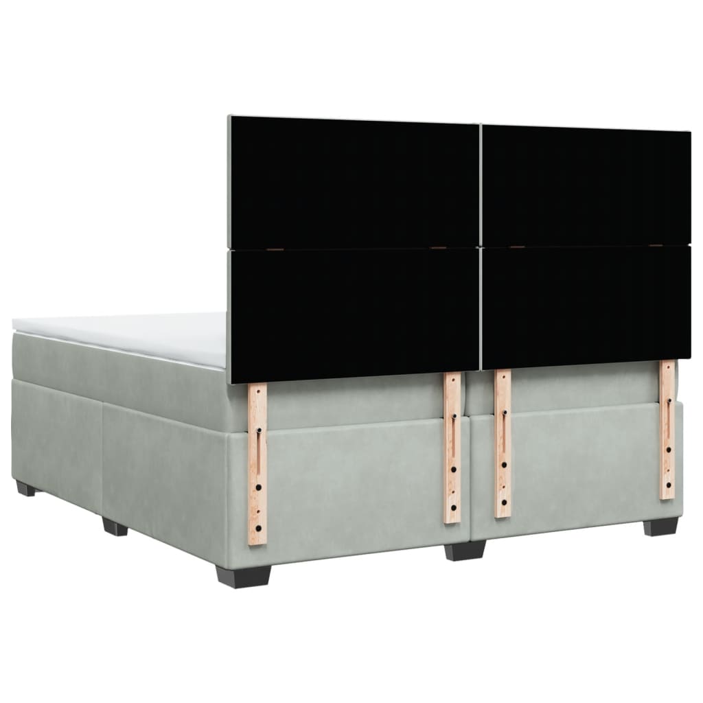 Κρεβάτι Boxspring με Στρώμα Ανοιχτό Γκρι 200x200 εκ. Βελούδινο - Pakobazaar