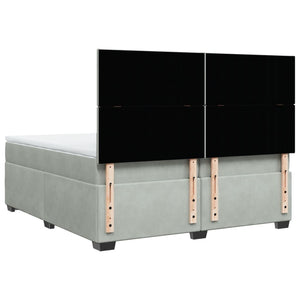 Κρεβάτι Boxspring με Στρώμα Ανοιχτό Γκρι 200x200 εκ. Βελούδινο - Pakobazaar