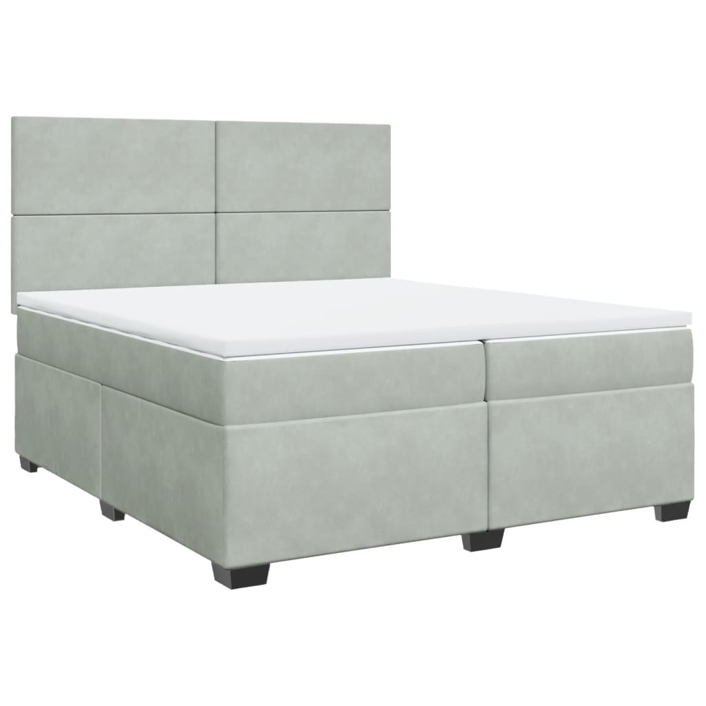 Κρεβάτι Boxspring με Στρώμα Ανοιχτό Γκρι 200x200 εκ. Βελούδινο - Pakobazaar