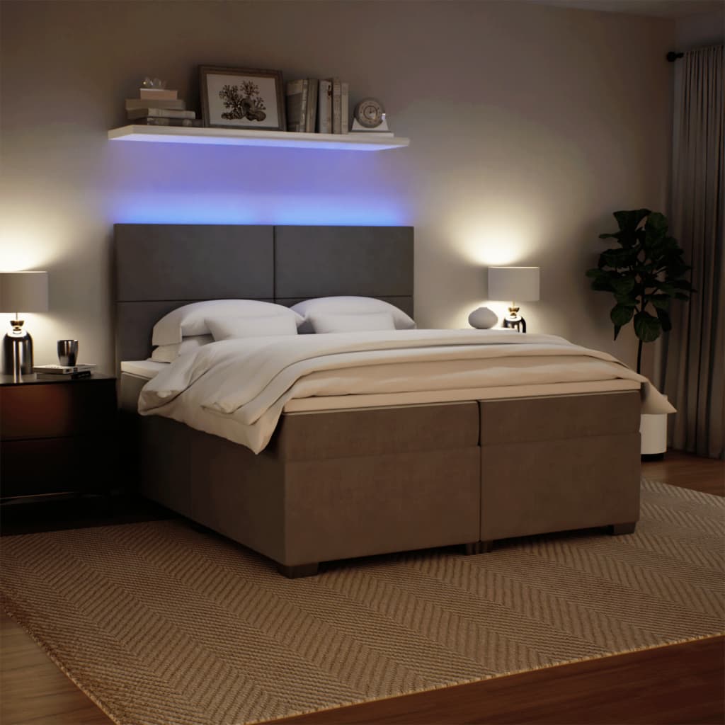 Κρεβάτι Boxspring με Στρώμα Ανοιχτό Γκρι 200x200 εκ. Βελούδινο - Pakobazaar