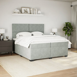 Κρεβάτι Boxspring με Στρώμα Ανοιχτό Γκρι 200x200 εκ. Βελούδινο - Pakobazaar