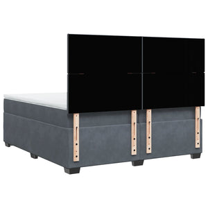Κρεβάτι Boxspring με Στρώμα Σκούρο Γκρι 200x200 εκ. Βελούδινο - Pakobazaar