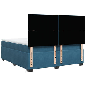Κρεβάτι Boxspring με Στρώμα Μπλε 200x200 εκ. Βελούδινο - Pakobazaar