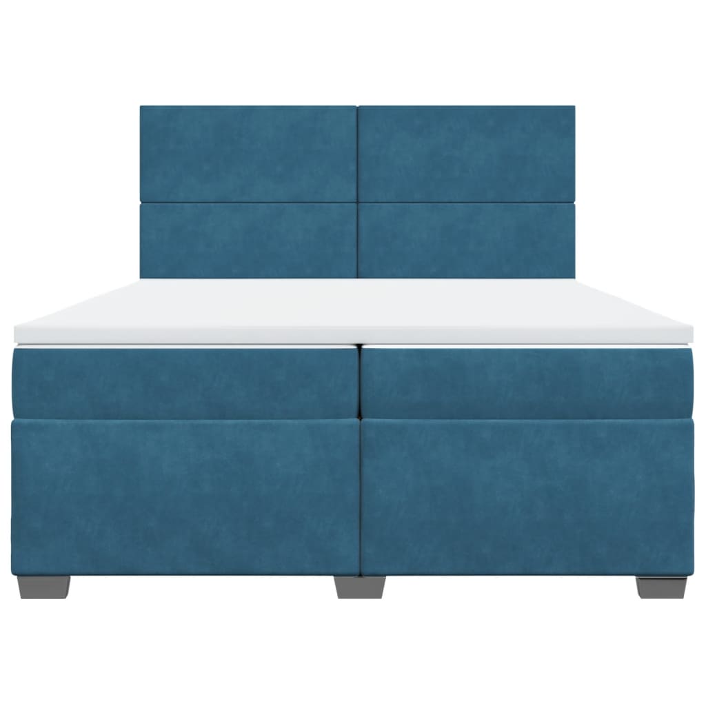 Κρεβάτι Boxspring με Στρώμα Μπλε 200x200 εκ. Βελούδινο - Pakobazaar