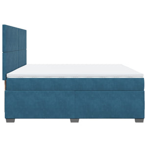 Κρεβάτι Boxspring με Στρώμα Μπλε 200x200 εκ. Βελούδινο - Pakobazaar