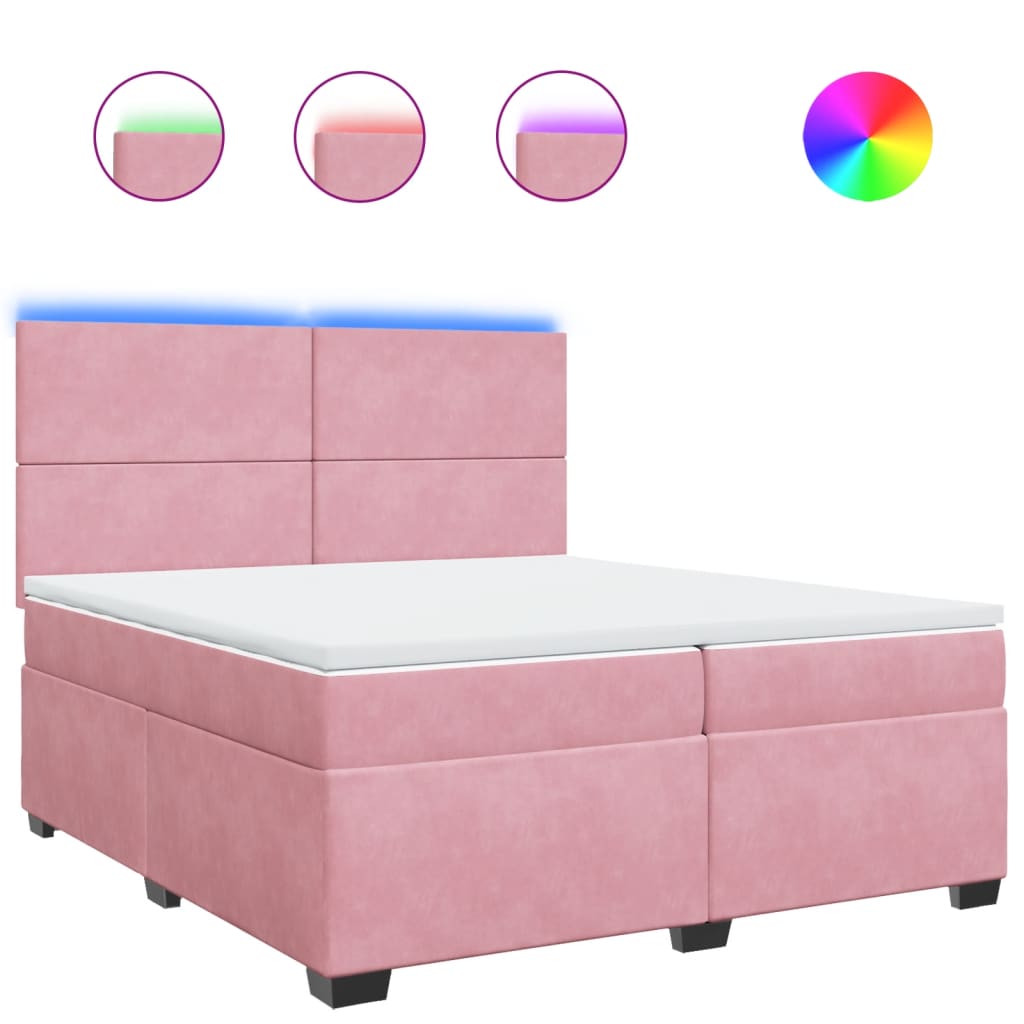 Κρεβάτι Boxspring με Στρώμα Ροζ 200x200 εκ. Βελούδινο - Pakobazaar
