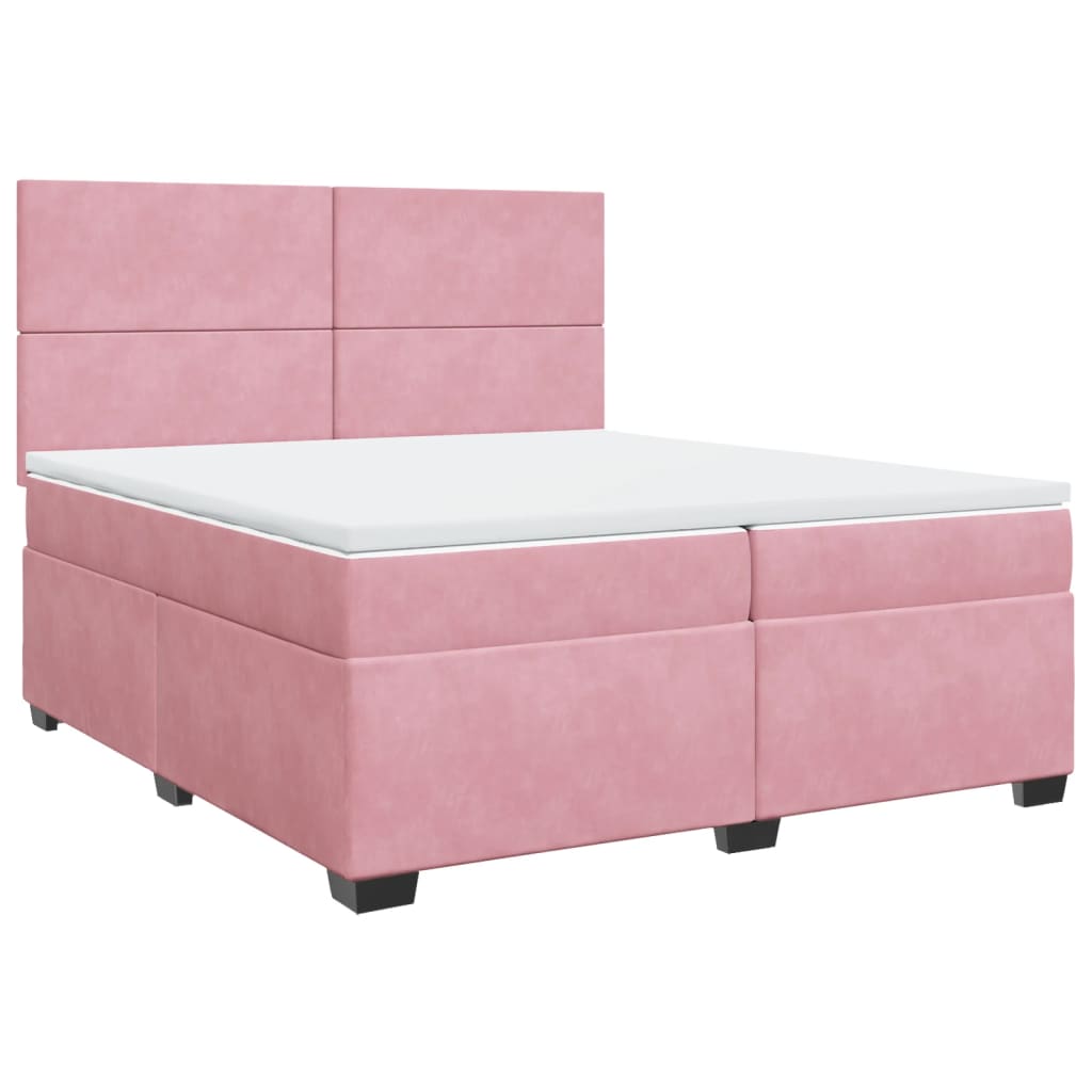 Κρεβάτι Boxspring με Στρώμα Ροζ 200x200 εκ. Βελούδινο - Pakobazaar