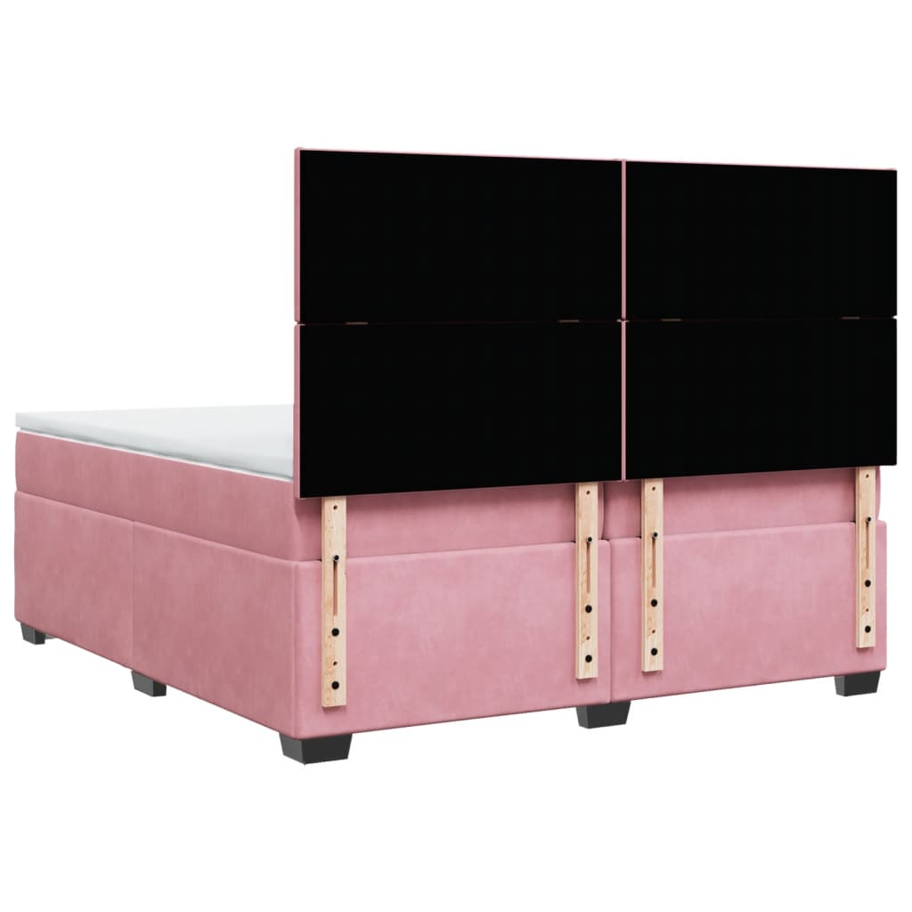 Κρεβάτι Boxspring με Στρώμα Ροζ 200x200 εκ. Βελούδινο - Pakobazaar