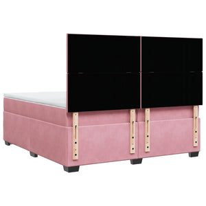 Κρεβάτι Boxspring με Στρώμα Ροζ 200x200 εκ. Βελούδινο - Pakobazaar