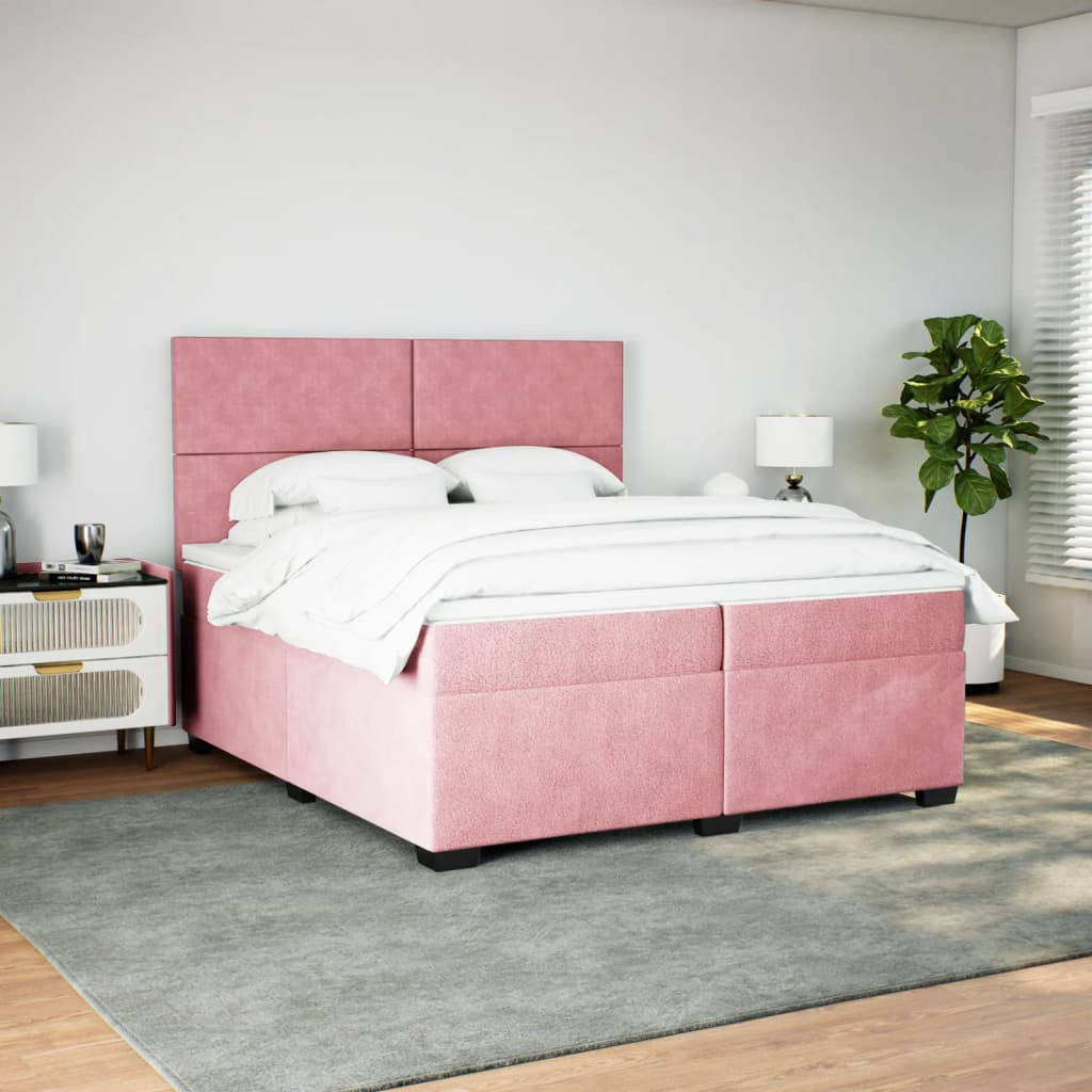 Κρεβάτι Boxspring με Στρώμα Ροζ 200x200 εκ. Βελούδινο - Pakobazaar