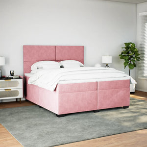 Κρεβάτι Boxspring με Στρώμα Ροζ 200x200 εκ. Βελούδινο - Pakobazaar