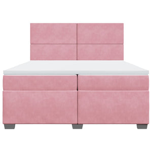 Κρεβάτι Boxspring με Στρώμα Ροζ 200x200 εκ. Βελούδινο - Pakobazaar