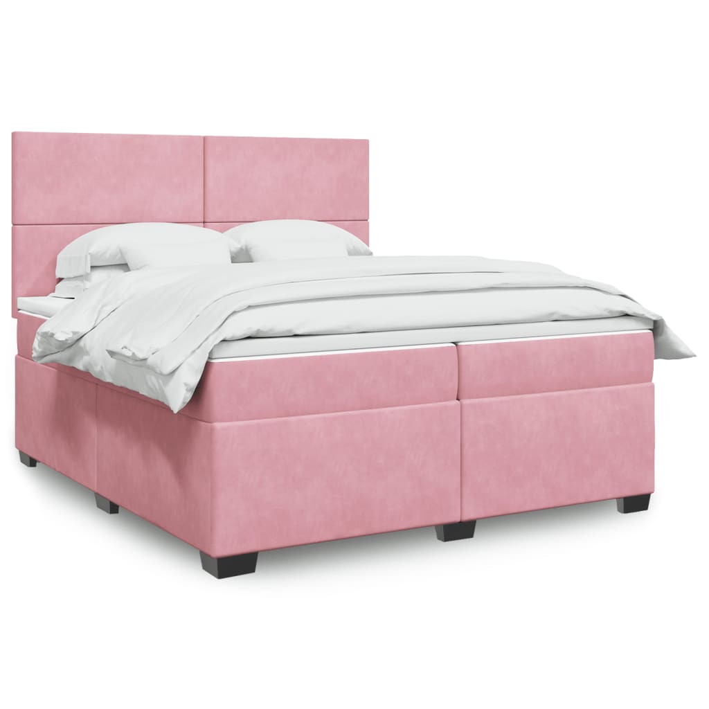 Κρεβάτι Boxspring με Στρώμα Ροζ 200x200 εκ. Βελούδινο - Pakobazaar