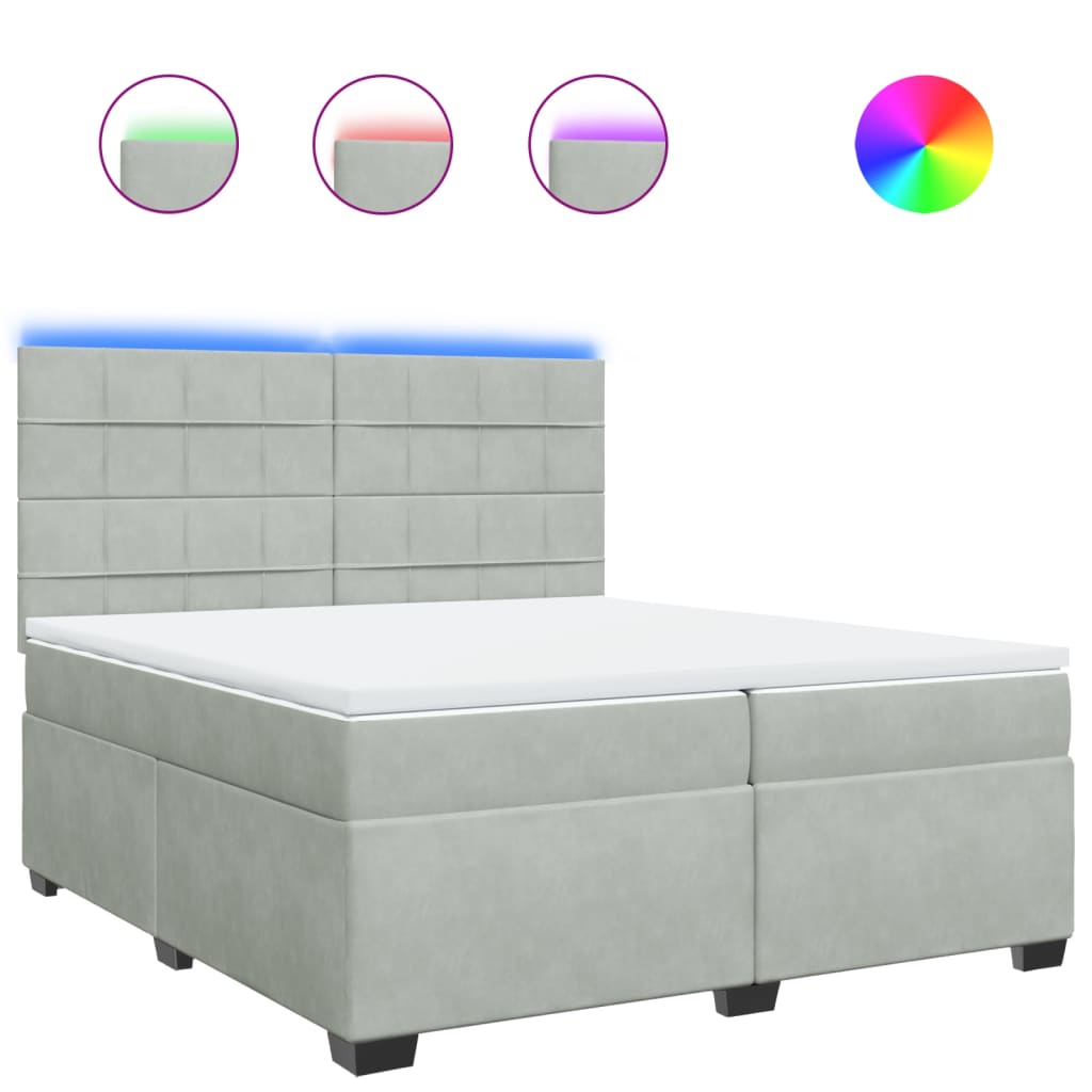 Κρεβάτι Boxspring με Στρώμα Ανοιχτό Γκρι 200x200 εκ. Βελούδινο - Pakobazaar