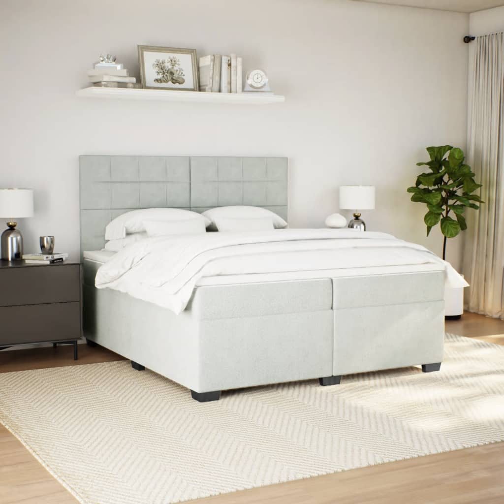 Κρεβάτι Boxspring με Στρώμα Ανοιχτό Γκρι 200x200 εκ. Βελούδινο - Pakobazaar