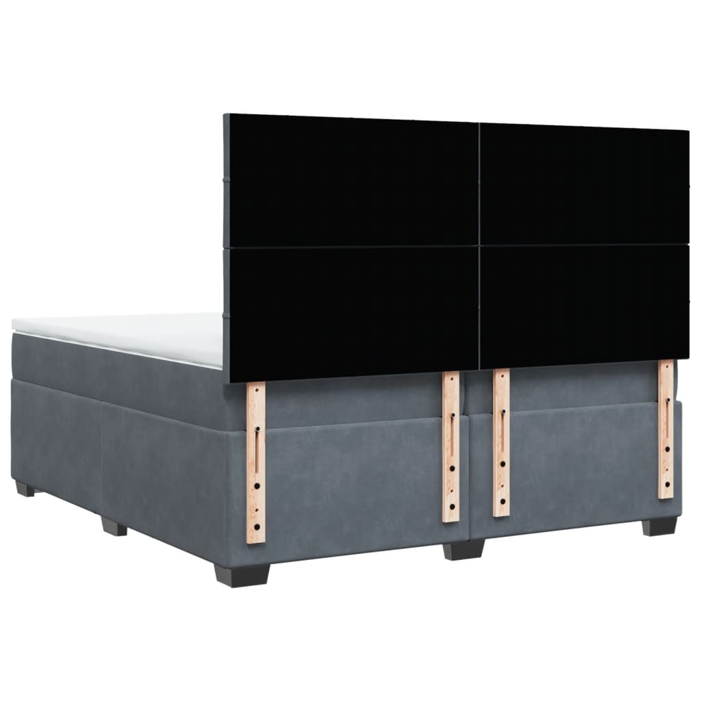Κρεβάτι Boxspring με Στρώμα Σκούρο Γκρι 200x200 εκ. Βελούδινο - Pakobazaar
