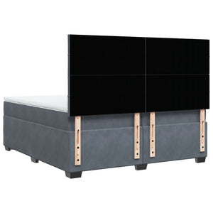 Κρεβάτι Boxspring με Στρώμα Σκούρο Γκρι 200x200 εκ. Βελούδινο - Pakobazaar