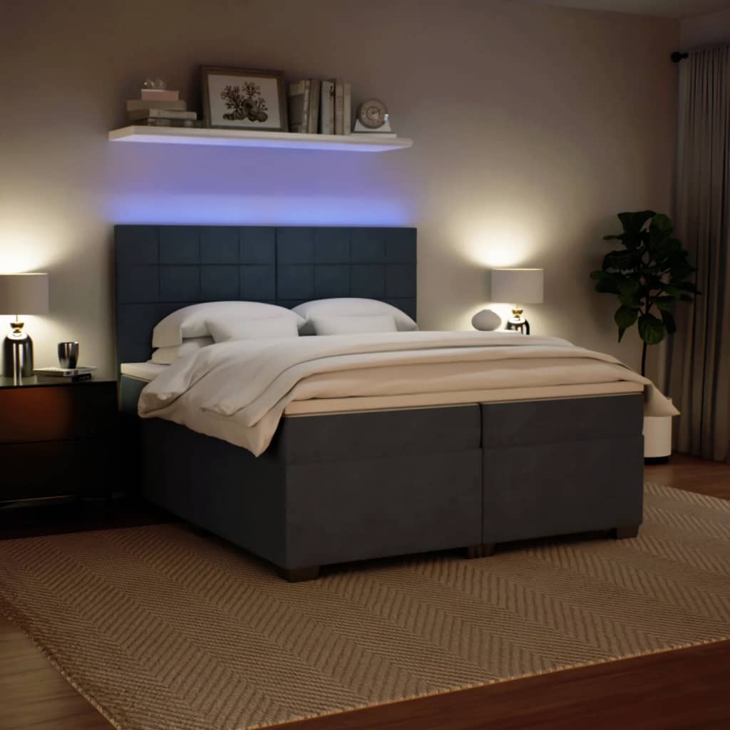 Κρεβάτι Boxspring με Στρώμα Σκούρο Γκρι 200x200 εκ. Βελούδινο - Pakobazaar