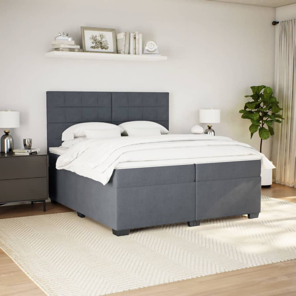 Κρεβάτι Boxspring με Στρώμα Σκούρο Γκρι 200x200 εκ. Βελούδινο - Pakobazaar