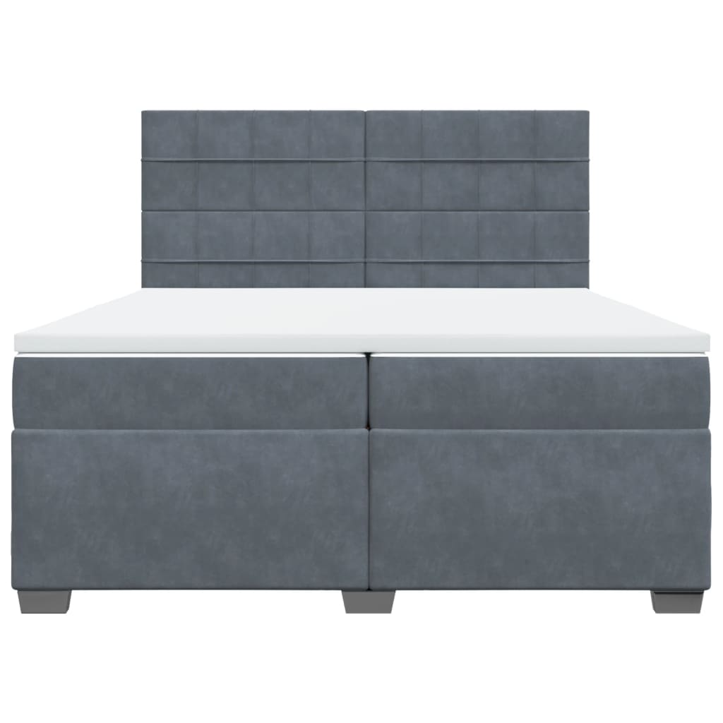 Κρεβάτι Boxspring με Στρώμα Σκούρο Γκρι 200x200 εκ. Βελούδινο - Pakobazaar
