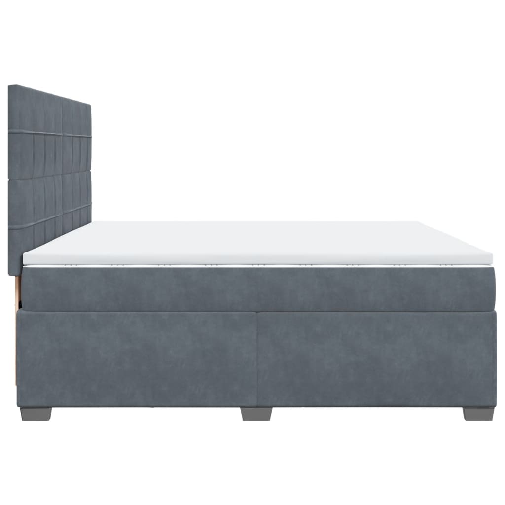 Κρεβάτι Boxspring με Στρώμα Σκούρο Γκρι 200x200 εκ. Βελούδινο - Pakobazaar