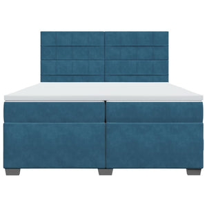 Κρεβάτι Boxspring με Στρώμα Μπλε 200x200 εκ. Βελούδινο - Pakobazaar