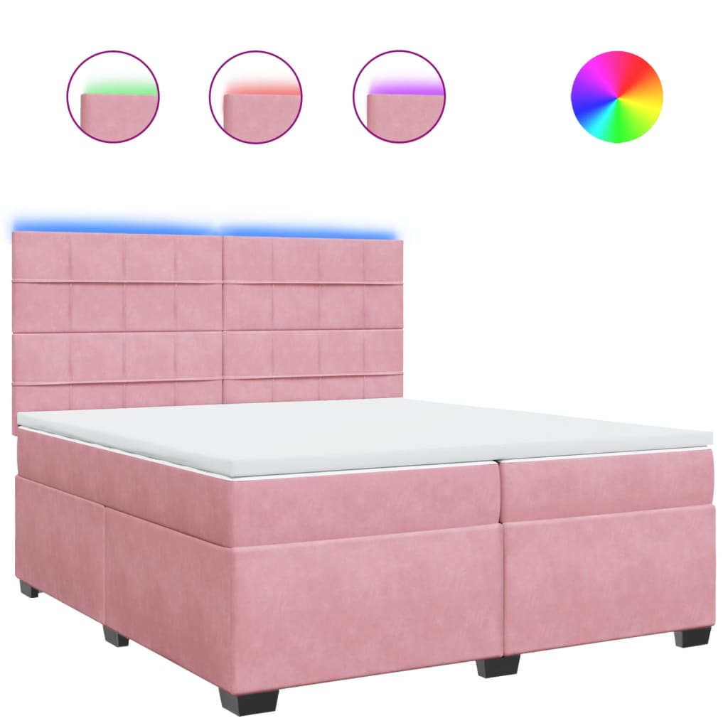 Κρεβάτι Boxspring με Στρώμα Ροζ 200x200 εκ. Βελούδινο - Pakobazaar