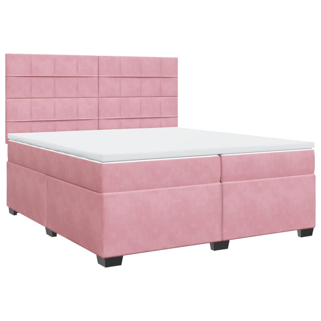 Κρεβάτι Boxspring με Στρώμα Ροζ 200x200 εκ. Βελούδινο - Pakobazaar