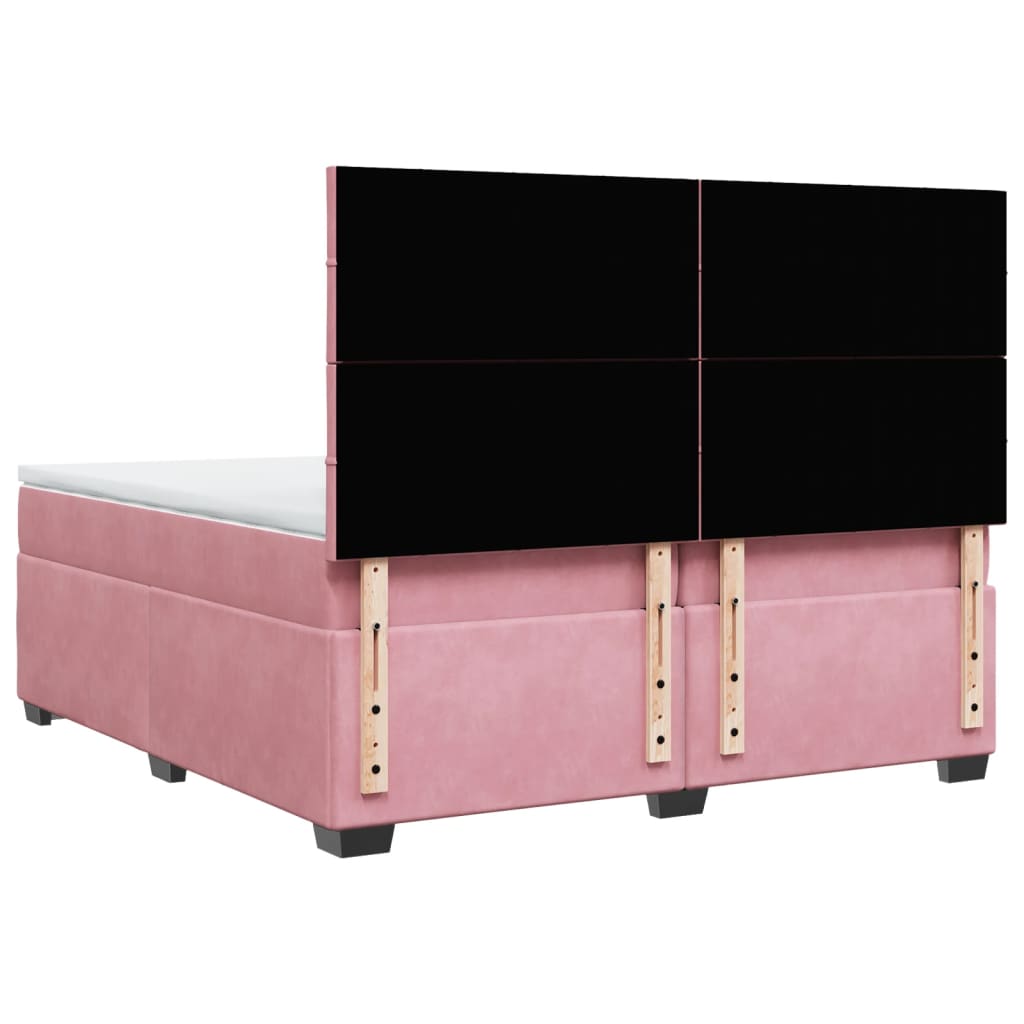 Κρεβάτι Boxspring με Στρώμα Ροζ 200x200 εκ. Βελούδινο - Pakobazaar