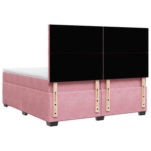 Κρεβάτι Boxspring με Στρώμα Ροζ 200x200 εκ. Βελούδινο - Pakobazaar