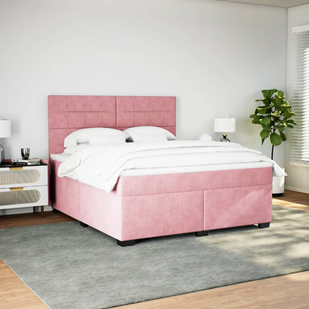 Κρεβάτι Boxspring με Στρώμα Ροζ 200x200 εκ. Βελούδινο - Pakobazaar