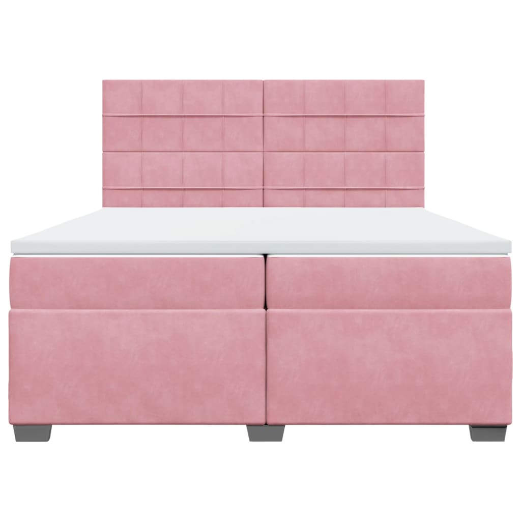 Κρεβάτι Boxspring με Στρώμα Ροζ 200x200 εκ. Βελούδινο - Pakobazaar