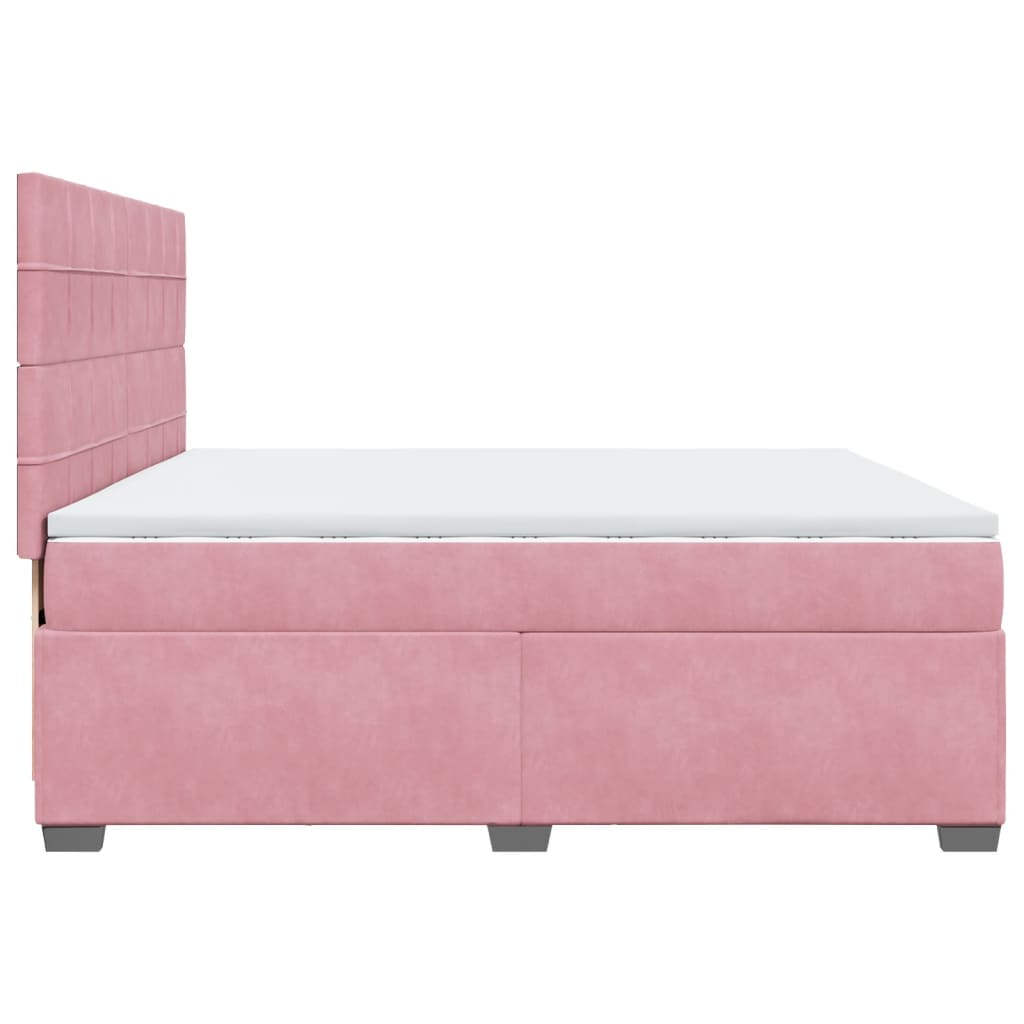 Κρεβάτι Boxspring με Στρώμα Ροζ 200x200 εκ. Βελούδινο - Pakobazaar