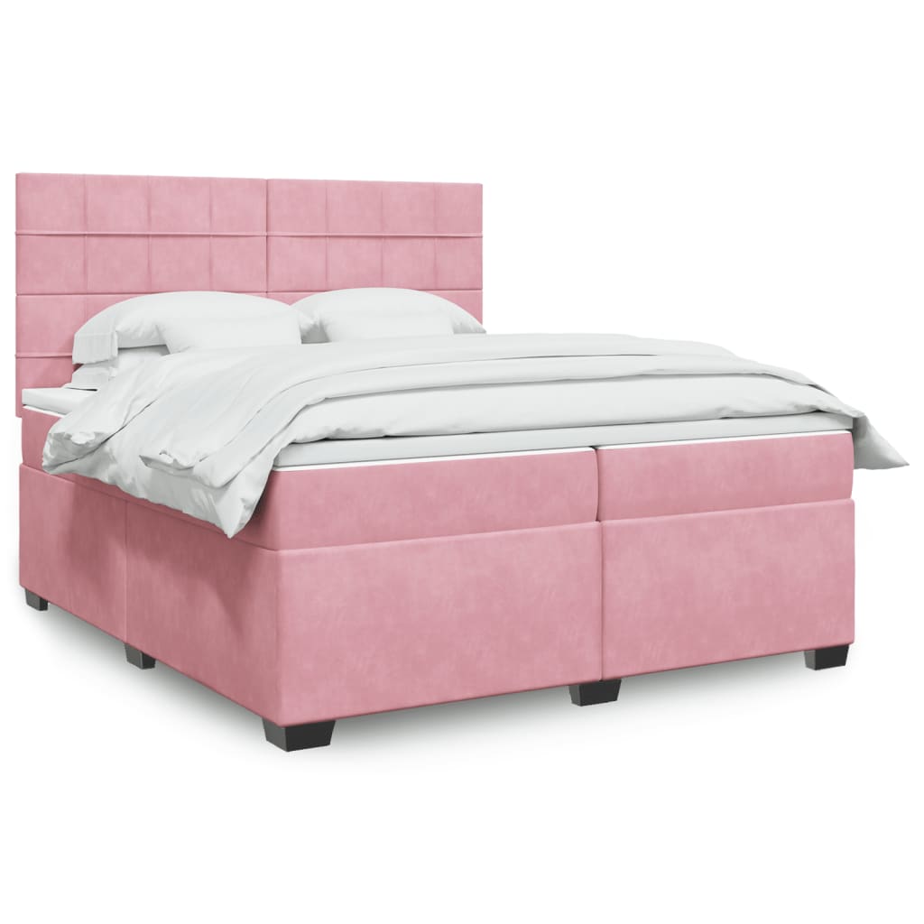 Κρεβάτι Boxspring με Στρώμα Ροζ 200x200 εκ. Βελούδινο - Pakobazaar