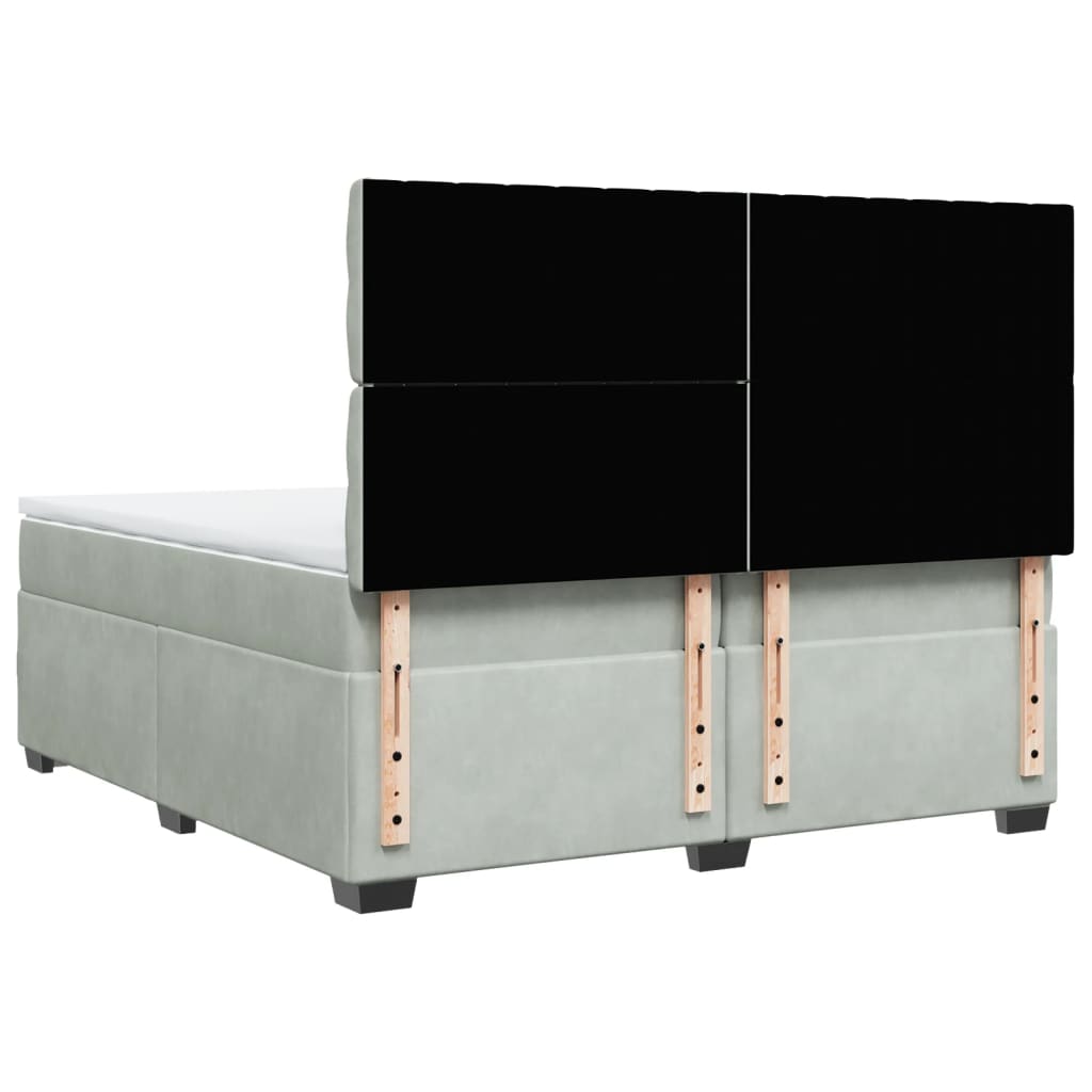 Κρεβάτι Boxspring με Στρώμα Ανοιχτό Γκρι 200x200 εκ. Βελούδινο - Pakobazaar