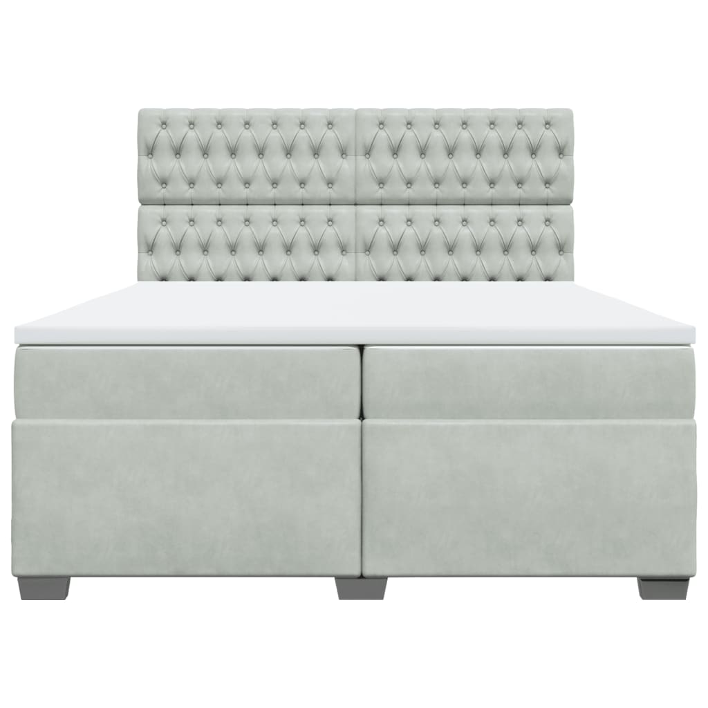 Κρεβάτι Boxspring με Στρώμα Ανοιχτό Γκρι 200x200 εκ. Βελούδινο - Pakobazaar