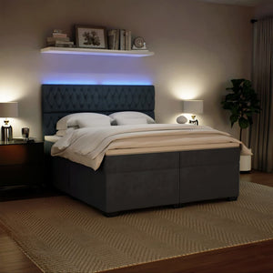 Κρεβάτι Boxspring με Στρώμα Σκούρο Γκρι 200x200 εκ. Βελούδινο - Pakobazaar