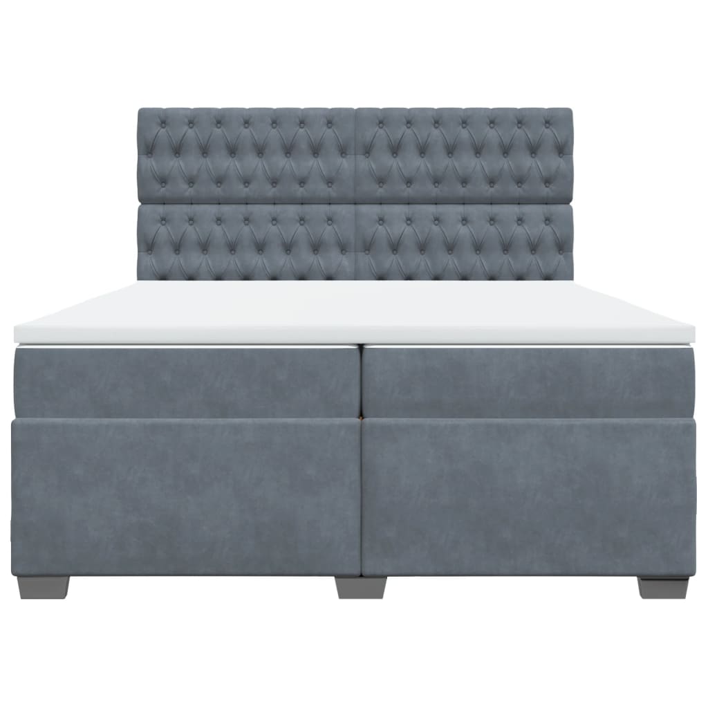 Κρεβάτι Boxspring με Στρώμα Σκούρο Γκρι 200x200 εκ. Βελούδινο - Pakobazaar
