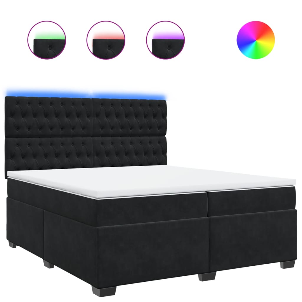Κρεβάτι Boxspring με Στρώμα Μαύρο 200x200 εκ. Βελούδινο - Pakobazaar