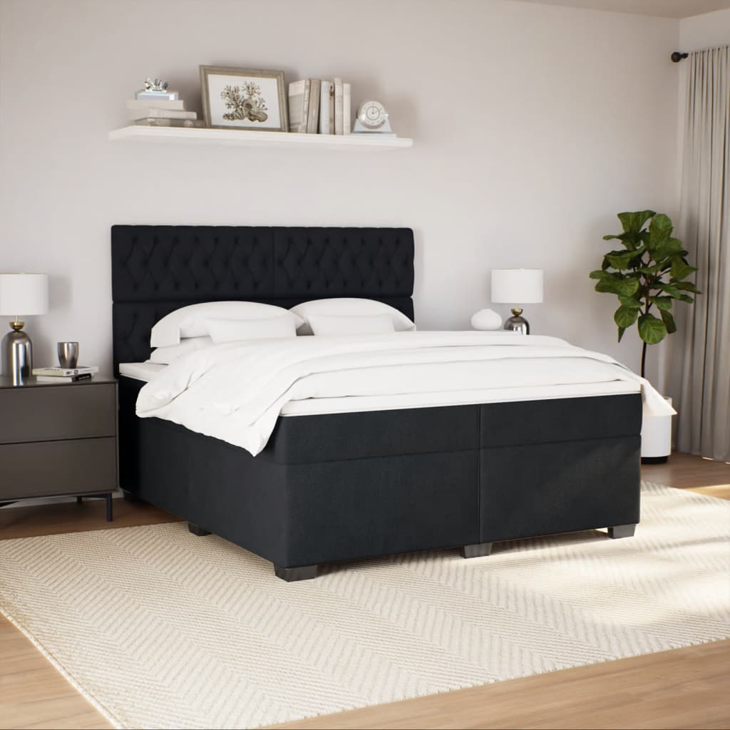 Κρεβάτι Boxspring με Στρώμα Μαύρο 200x200 εκ. Βελούδινο - Pakobazaar