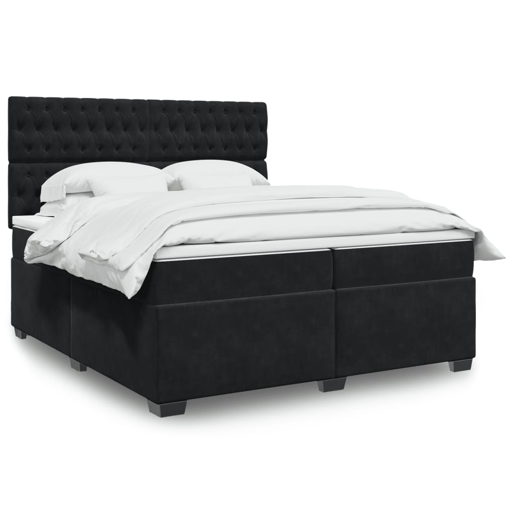 Κρεβάτι Boxspring με Στρώμα Μαύρο 200x200 εκ. Βελούδινο - Pakobazaar