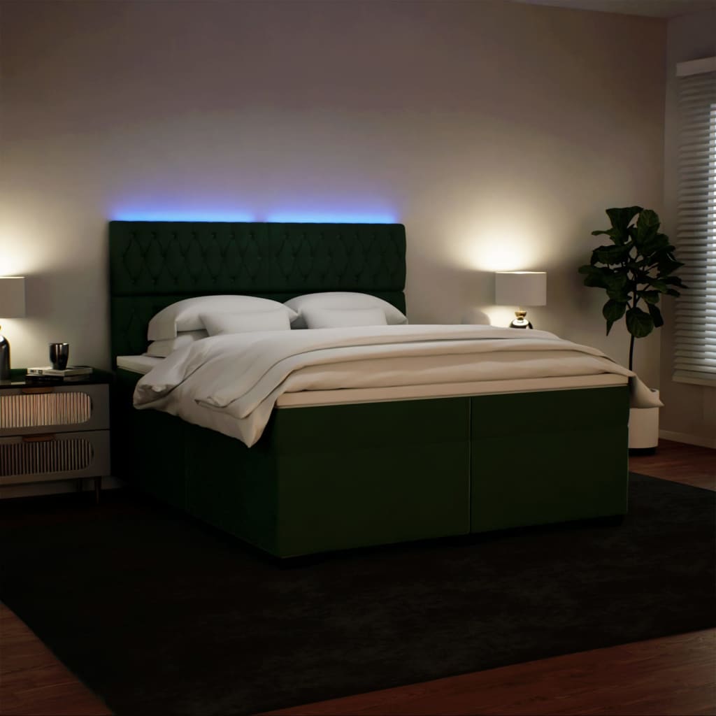 Κρεβάτι Boxspring με Στρώμα Σκούρο Πράσινο 200x200εκ. Βελούδινο - Pakobazaar