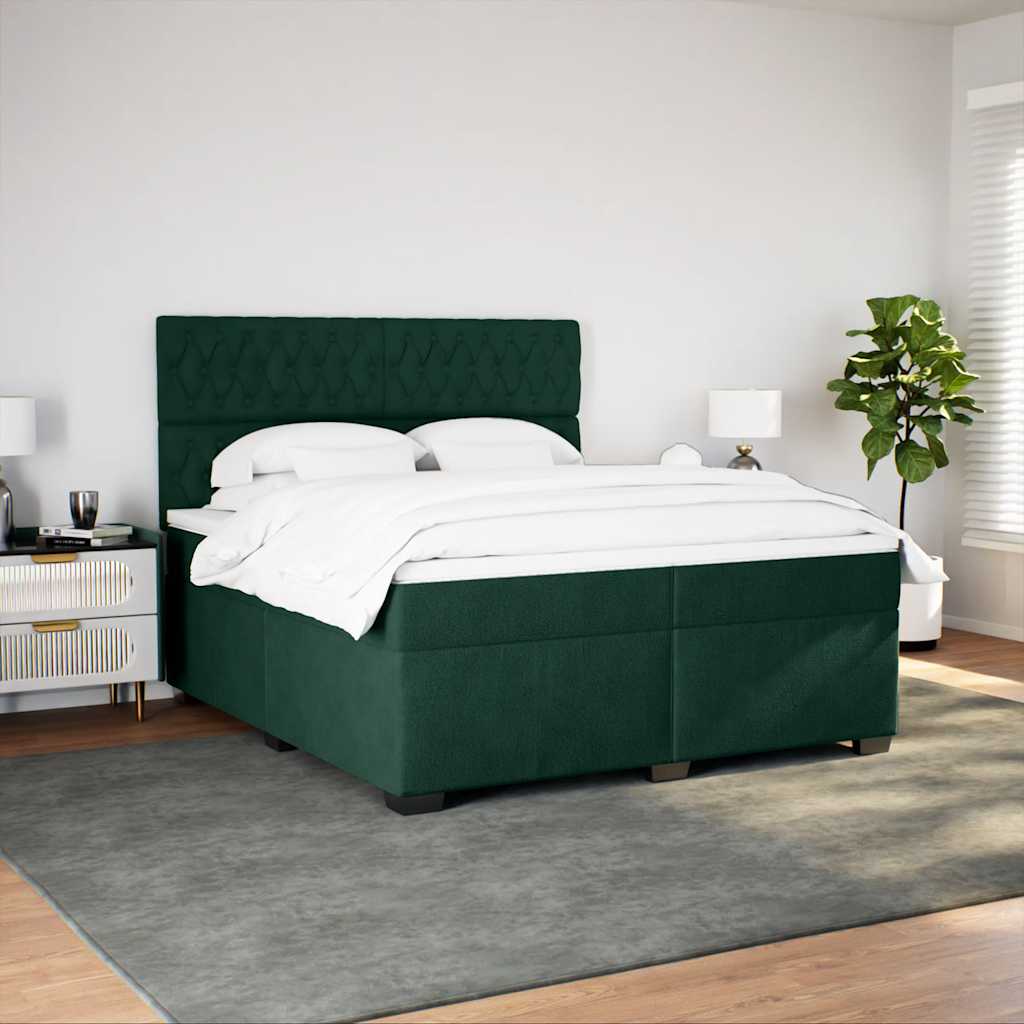 Κρεβάτι Boxspring με Στρώμα Σκούρο Πράσινο 200x200εκ. Βελούδινο - Pakobazaar